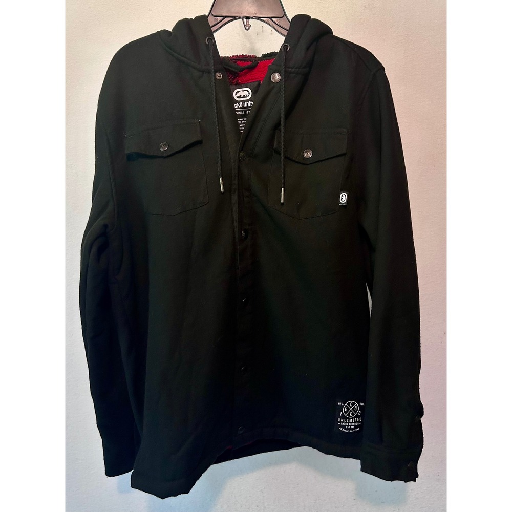 Ecko Unltd Mens Hooded Shirt Jacket Black Plaid Sherpa Lined EO33O493B NEW